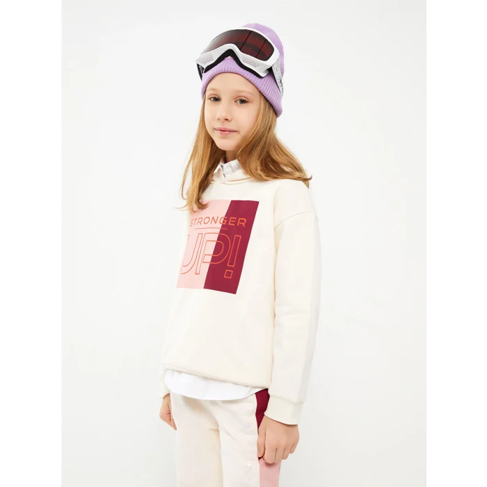 LCW Kids Pembe Kapüşonlu Baskılı Uzun Kollu Kız Çocuk Sweatshirt