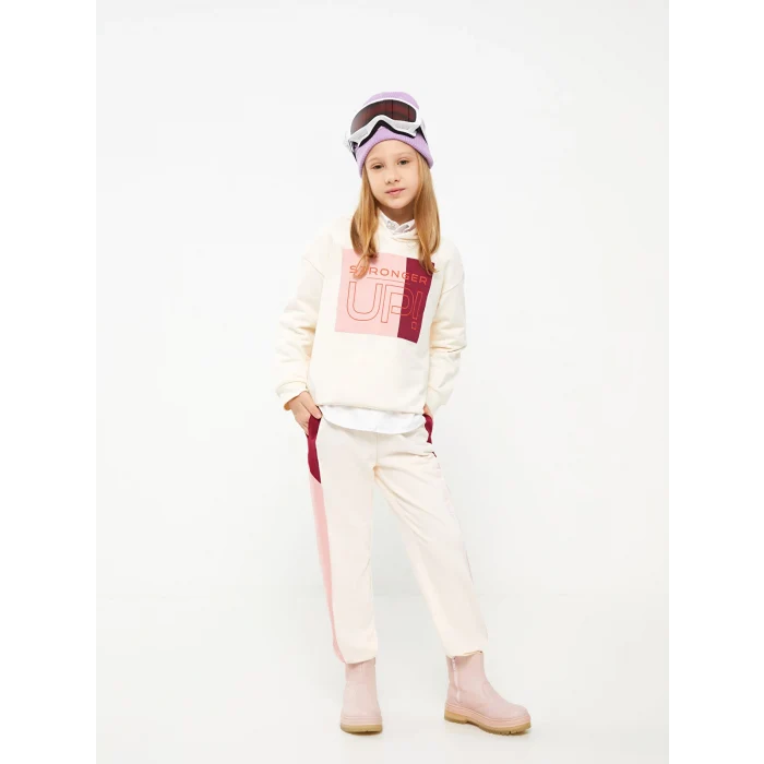 LCW Kids Pembe Kapüşonlu Baskılı Uzun Kollu Kız Çocuk Sweatshirt