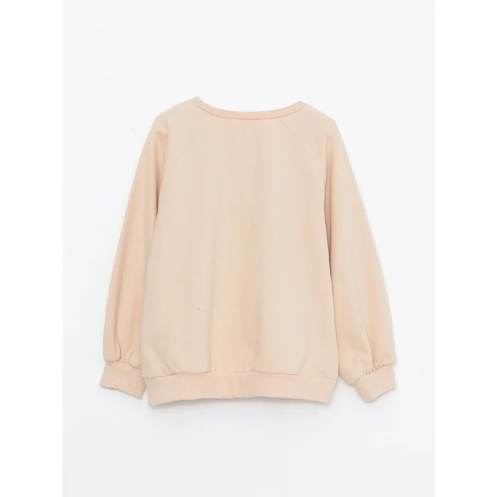 LCW Kids Pembe Bisiklet Yaka Baskılı Uzun Kollu Kız Çocuk Sweatshirt