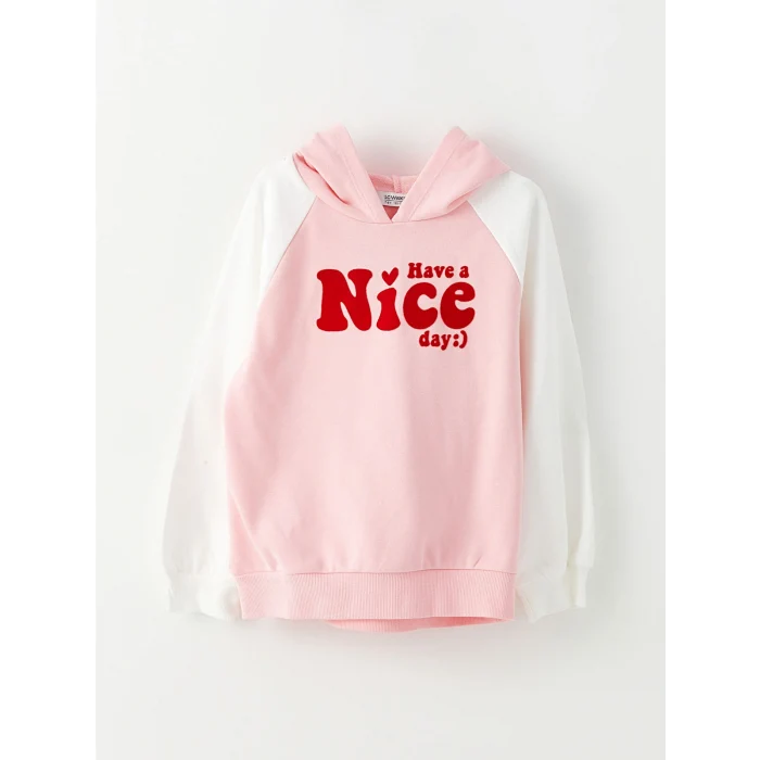 LCW Kids Pembe Kapüşonlu Baskılı Uzun Kollu Kız Çocuk Sweatshirt