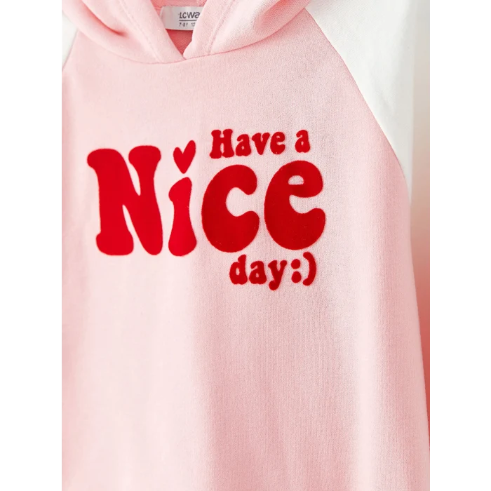 LCW Kids Pembe Kapüşonlu Baskılı Uzun Kollu Kız Çocuk Sweatshirt