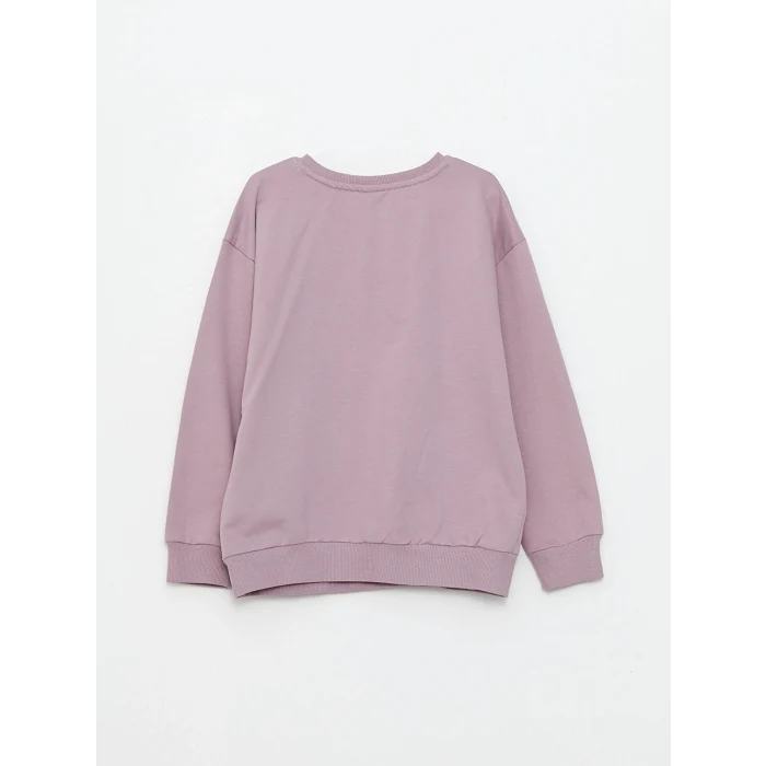 LCW Kids Lila Bisiklet Yaka Baskılı Uzun Kollu Kız Çocuk Sweatshirt
