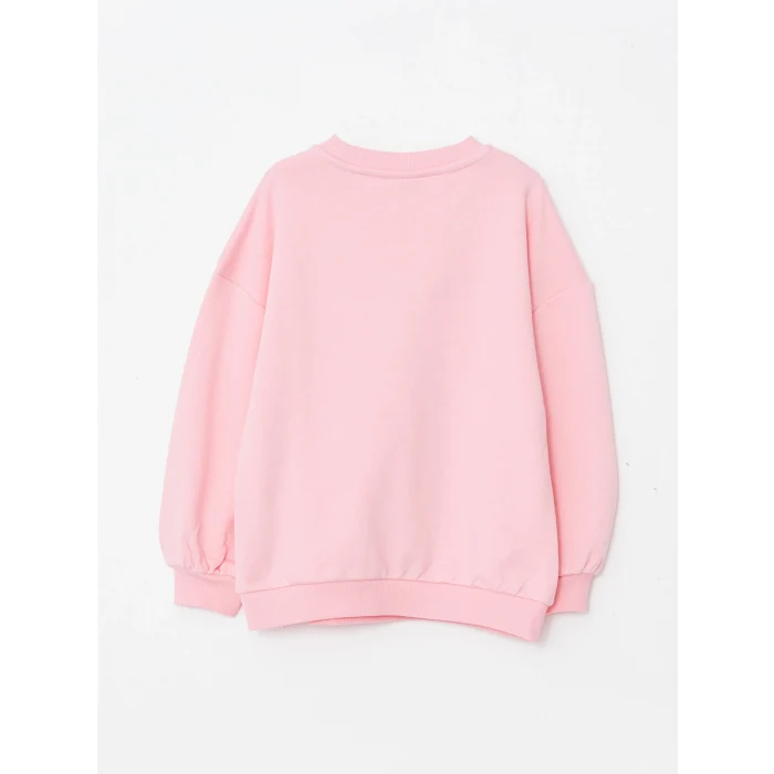 LCW Kids Pembe Bisiklet Yaka Baskılı Uzun Kollu Kız Çocuk Sweatshirt
