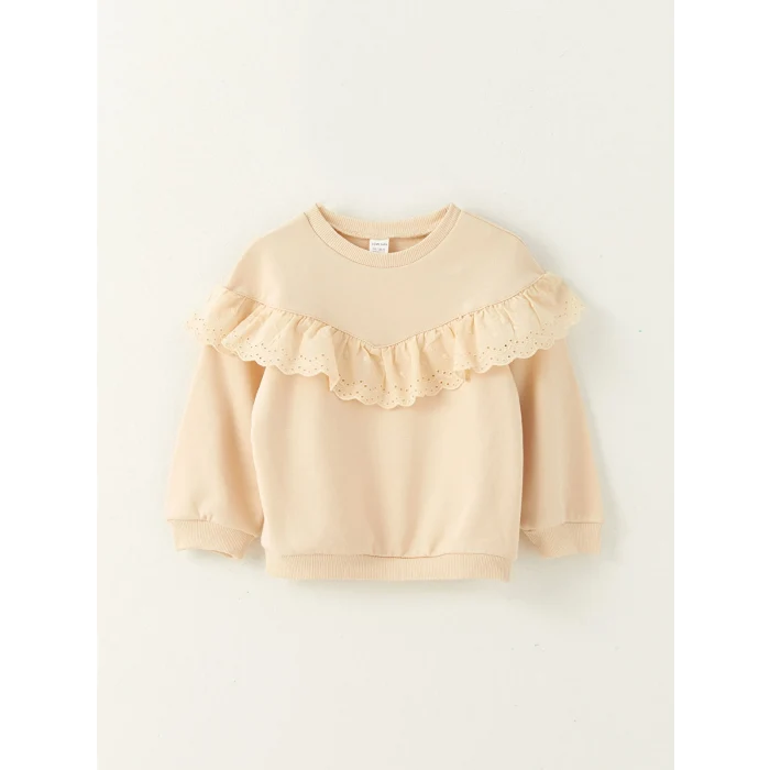 LCW baby Bej Bisiklet Yaka Uzun Kollu Basic Kız Bebek Sweatshirt
