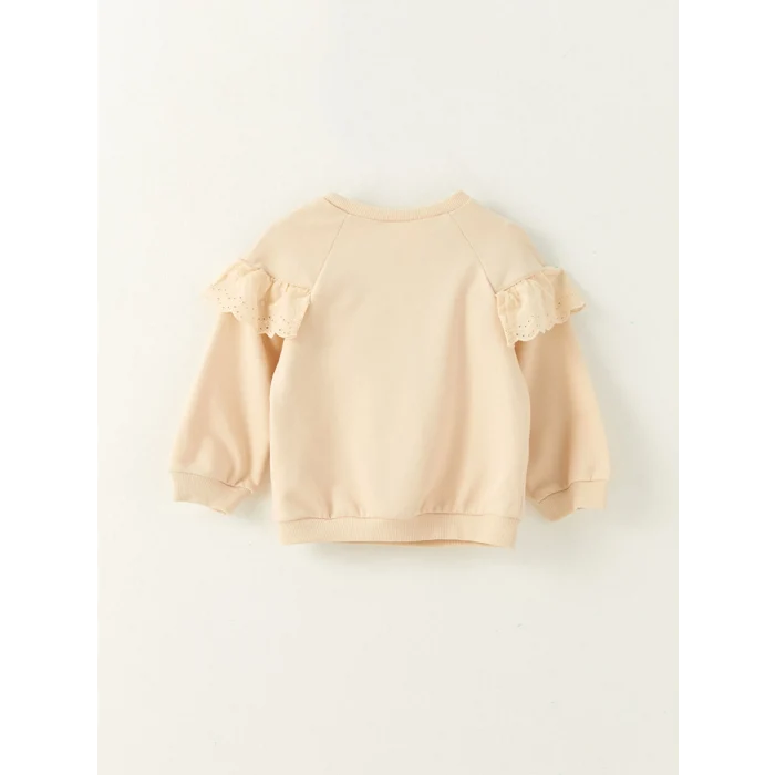 LCW baby Bej Bisiklet Yaka Uzun Kollu Basic Kız Bebek Sweatshirt