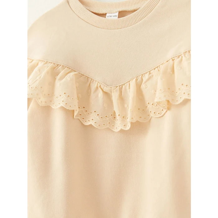 LCW baby Bej Bisiklet Yaka Uzun Kollu Basic Kız Bebek Sweatshirt