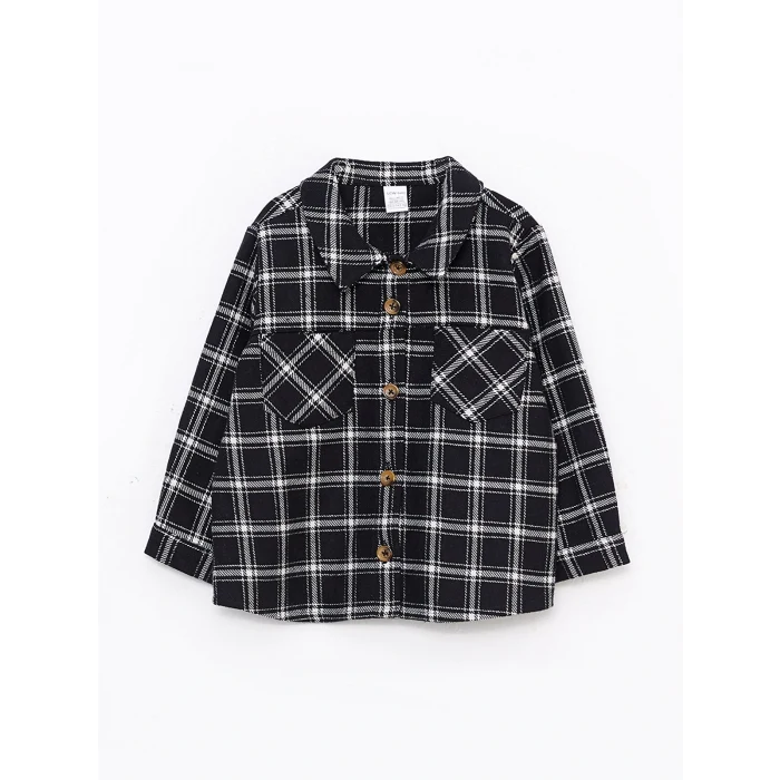 LCW baby Siyah Uzun Kollu Ekose Desenli Kız Bebek Gömlek Ceket