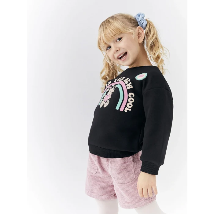 LCW baby Siyah Bisiklet Yaka Uzun Kollu Nostaljik Maymun Baskılı Kız Bebek Sweatshirt