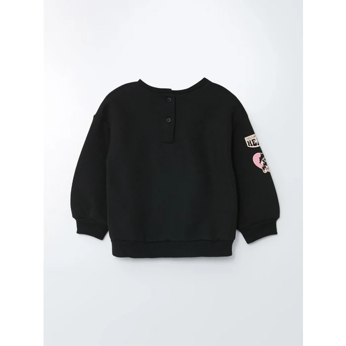 LCW baby Siyah Bisiklet Yaka Uzun Kollu Nostaljik Maymun Baskılı Kız Bebek Sweatshirt