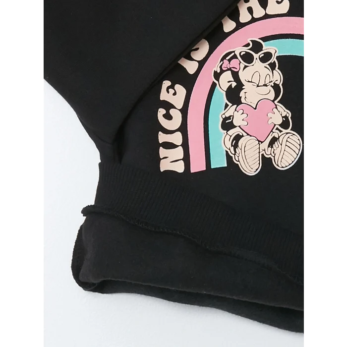 LCW baby Siyah Bisiklet Yaka Uzun Kollu Nostaljik Maymun Baskılı Kız Bebek Sweatshirt