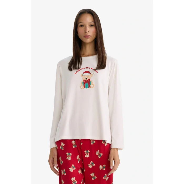 Defacto G0233AXRD256 Kırmızı Yılbaşı Temalı Regular Fit Uzun Kollu Üst Uzun Alt