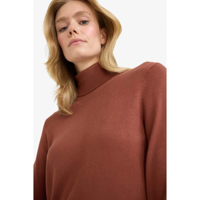 Defacto U8280AZBN214 Kahve Regular Fit Balıkçı Yaka Yarım Kol Basic Düz Triko Kazak