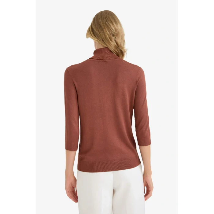 Defacto U8280AZBN214 Kahve Regular Fit Balıkçı Yaka Yarım Kol Basic Düz Triko Kazak