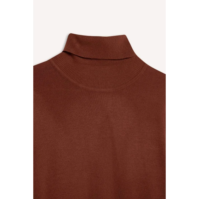 Defacto U8280AZBN214 Kahve Regular Fit Balıkçı Yaka Yarım Kol Basic Düz Triko Kazak