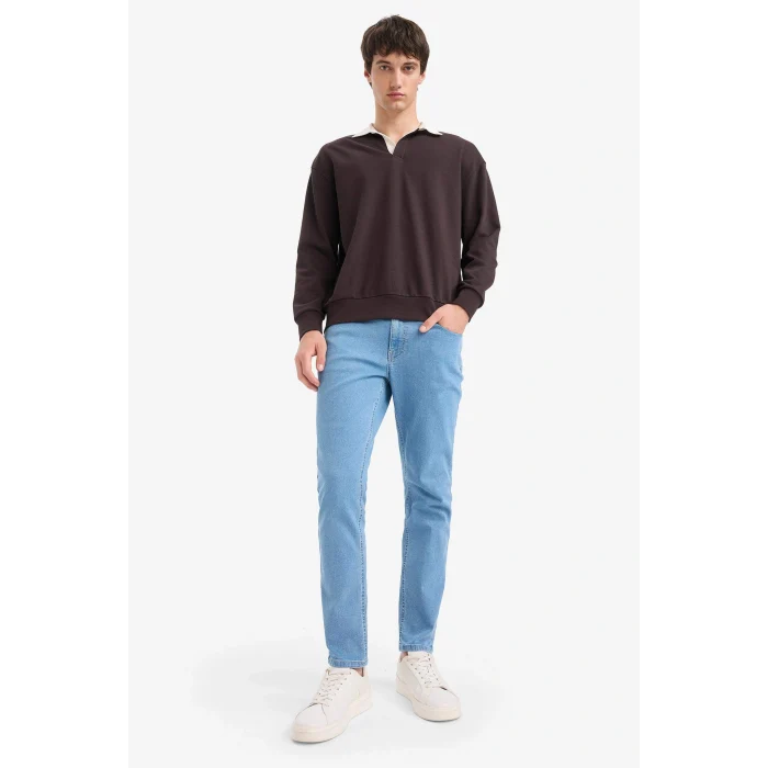 Defacto E6523AXBN337 Kahve Boxy Fit Polo Yaka Sweatshirt