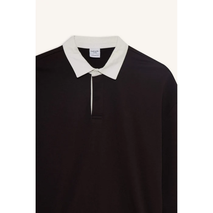 Defacto E6523AXBN337 Kahve Boxy Fit Polo Yaka Sweatshirt