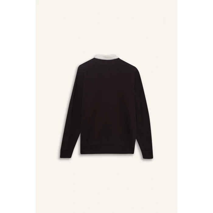 Defacto E6523AXBN337 Kahve Boxy Fit Polo Yaka Sweatshirt