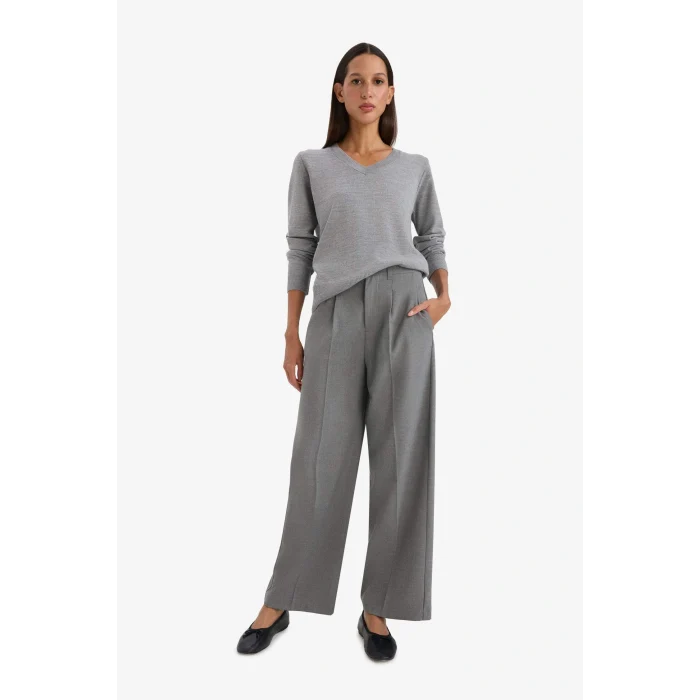 Defacto C4024AXGR456 Gri Relax Fit V Yaka Triko Kazak