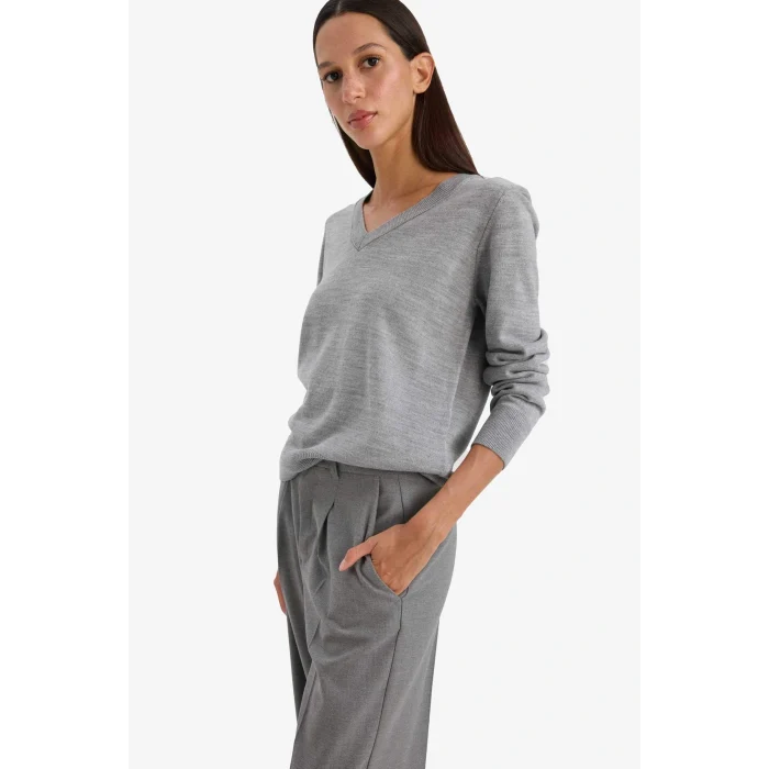 Defacto C4024AXGR456 Gri Relax Fit V Yaka Triko Kazak