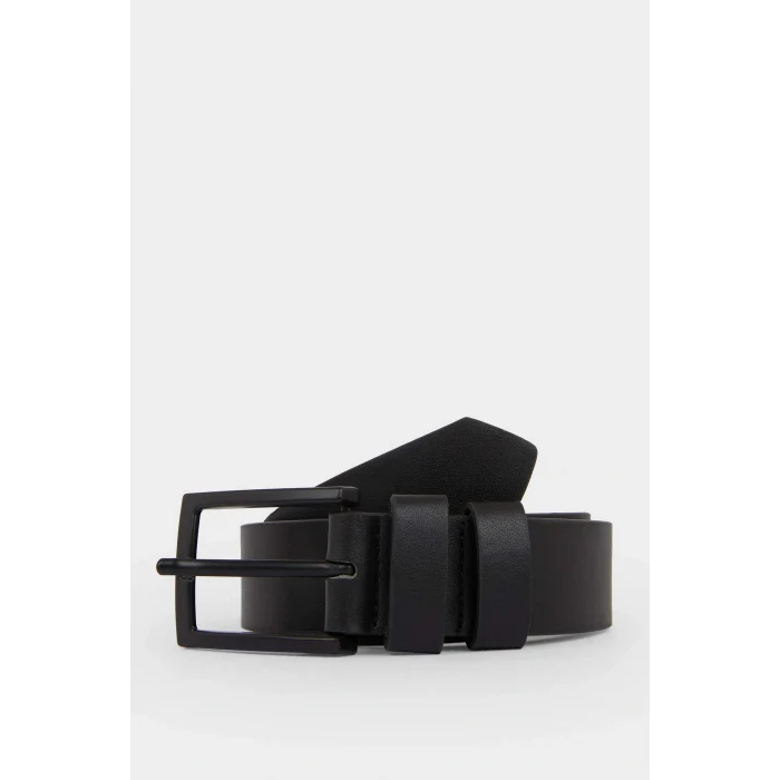 Defacto F6809AXBK27 Siyah Erkek Dikdörtgen Toka Suni Deri Günlük Kemer