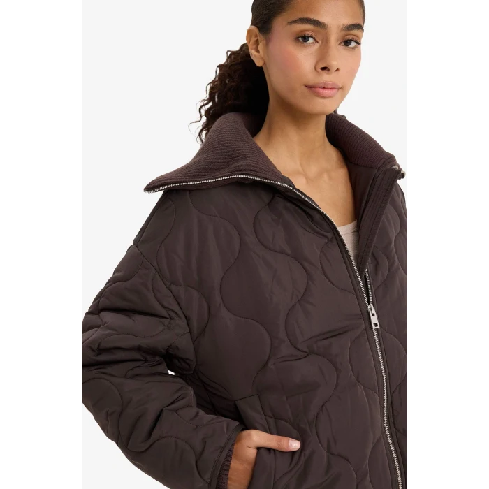 Defacto F2086AXBN530 Kahve Su Geçirmez Regular Fit Kapitoneli Fermuarlı Mont