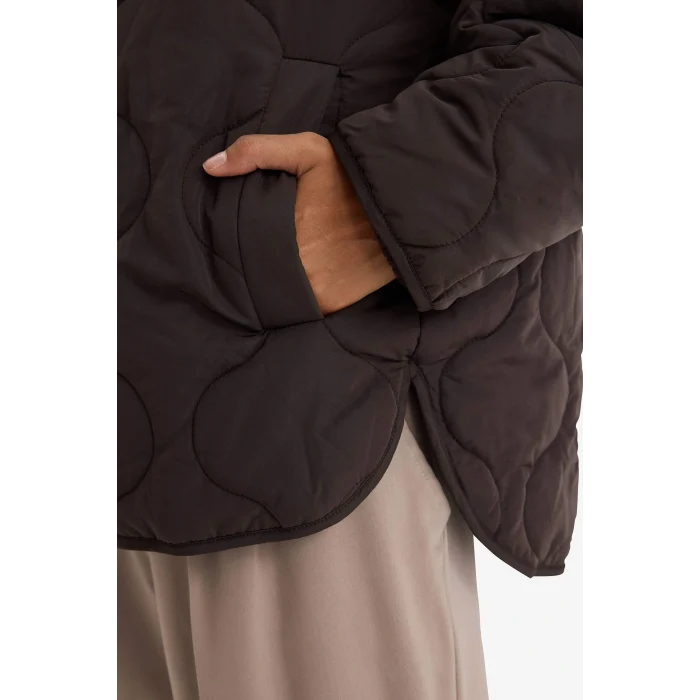 Defacto F2086AXBN530 Kahve Su Geçirmez Regular Fit Kapitoneli Fermuarlı Mont