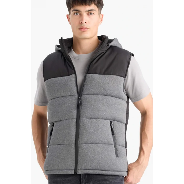 Defacto C5025AXBK27 Siyah Su İtici Slim Fit Dar Kesim Kapüşonlu İç Cepli Fermuarlı Şişme Yelek