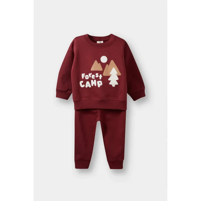 Defacto E9279A5BR281 Bordo Erkek Bebek 2li Takım Baskılı Sweatshirt Eşofman Altı