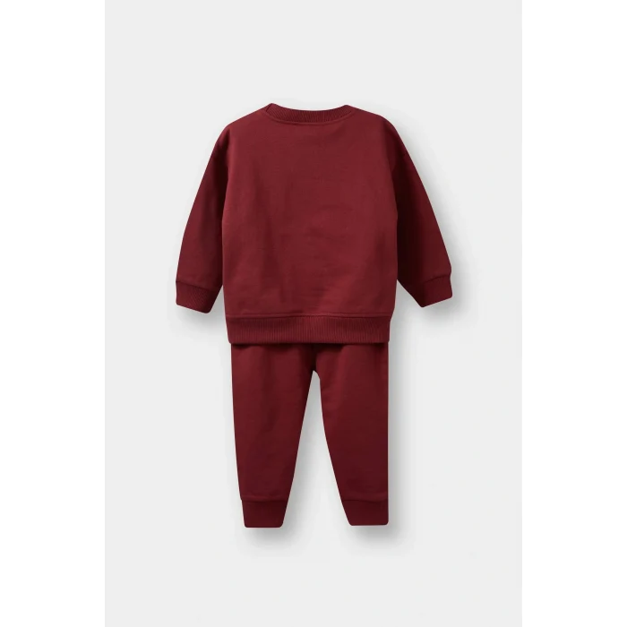 Defacto E9279A5BR281 Bordo Erkek Bebek 2li Takım Baskılı Sweatshirt Eşofman Altı