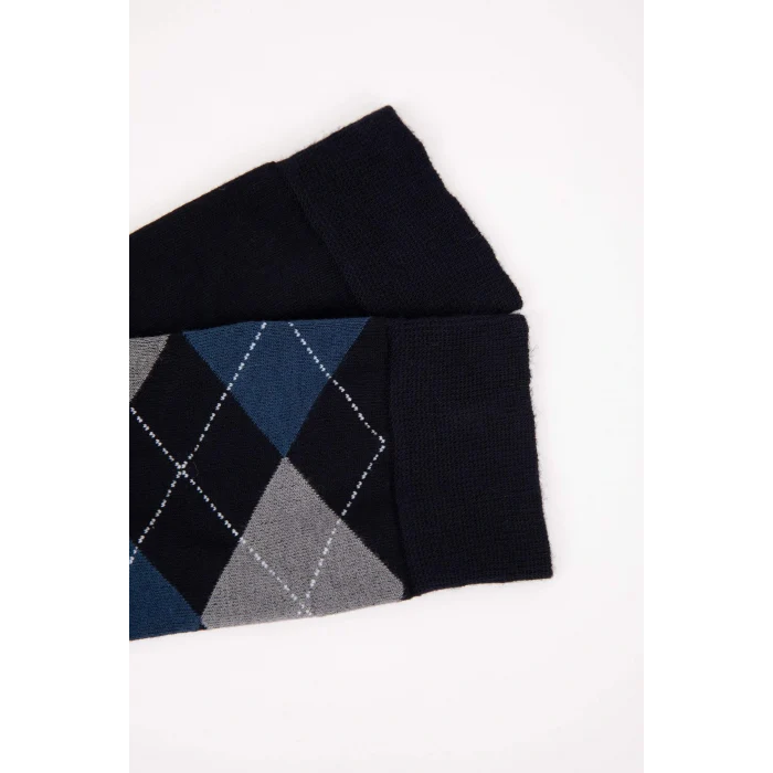 Defacto D3775AXNV2 Lacivert Erkek Dikişsiz Baklava Desenli Ultra Soft 2li Bambu Premium Uzun Çorap