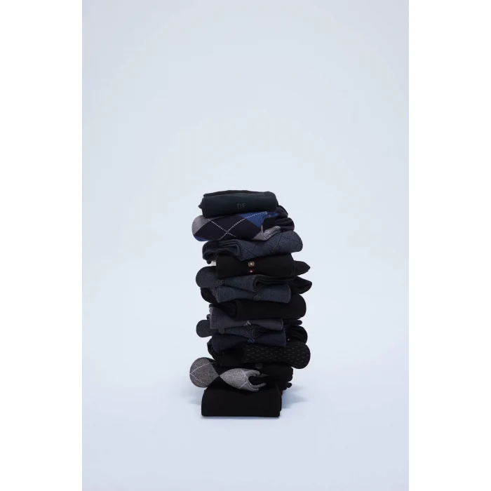 Defacto D3775AXNV2 Lacivert Erkek Dikişsiz Baklava Desenli Ultra Soft 2li Bambu Premium Uzun Çorap