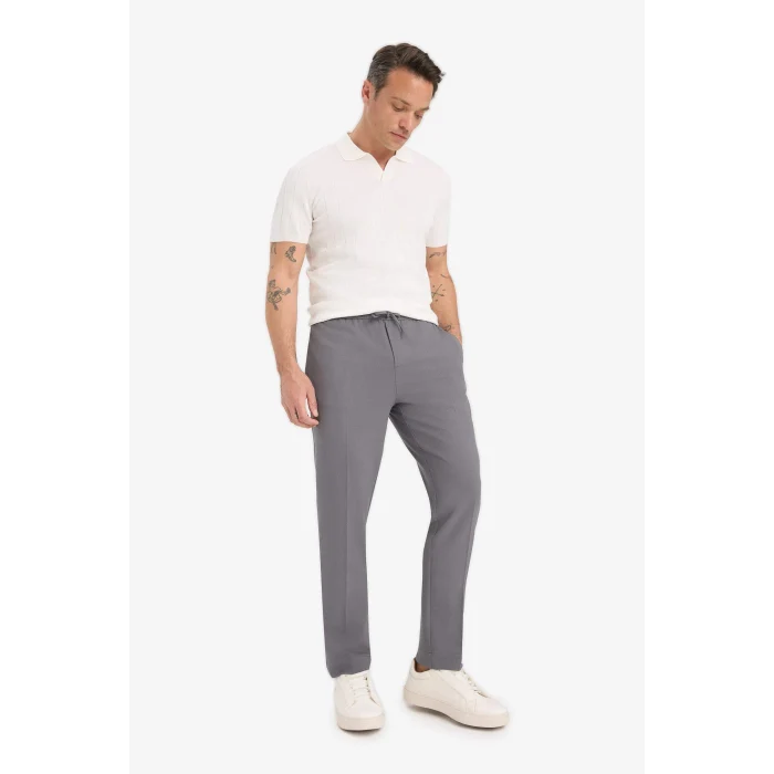 Defacto A9943AXGR311 Gri Beli Bağcıklı Lastikli Cepli Jogger Fit Her Yöne Esneyen Yumuşak Tuşe Pantolon