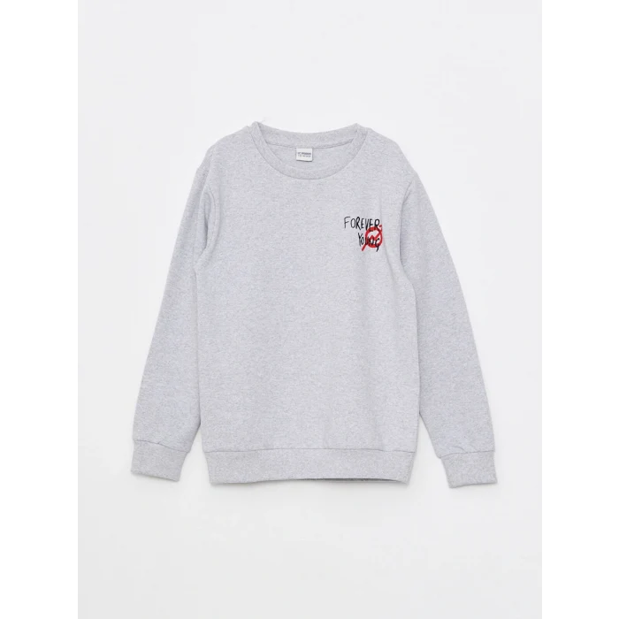 LCW Kids Gri Bisiklet Yaka Baskılı Uzun Kollu Erkek Çocuk Sweatshirt