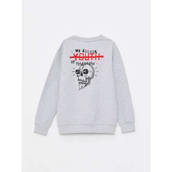 LCW Kids Gri Bisiklet Yaka Baskılı Uzun Kollu Erkek Çocuk Sweatshirt