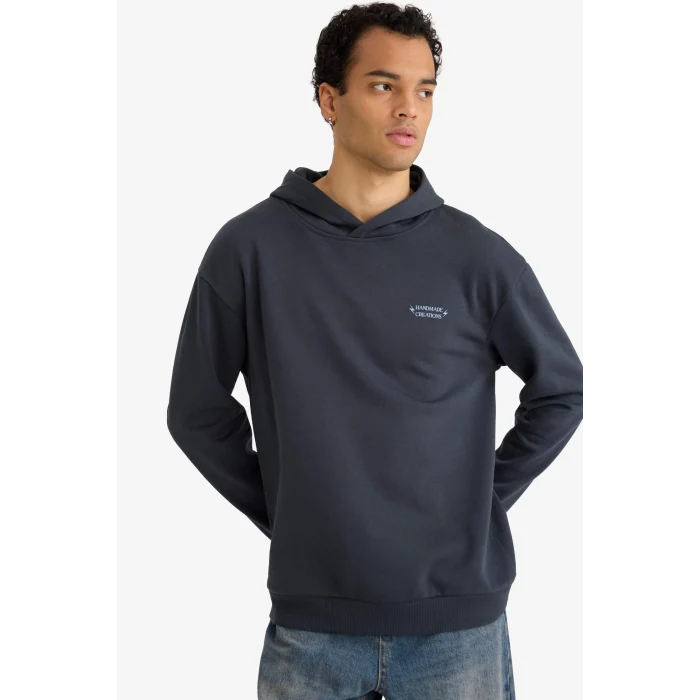 Defacto F2109AXAR206 Antrasit Boxy Fit Kapüşonlu Sırt Baskılı Sweatshirt