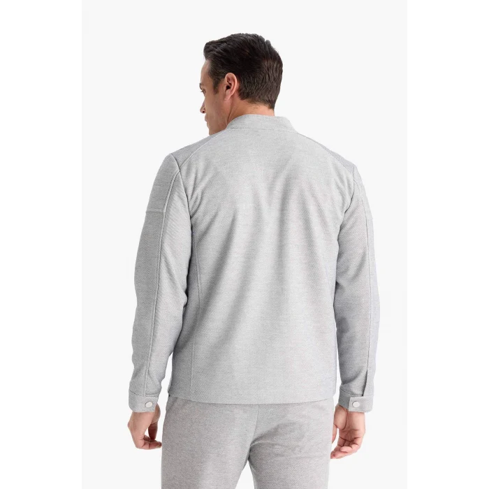 Defacto D7534AXGR221 Gri Slim Fit Dar Kesim Dik Yaka Astarlı Fermuarlı Cepli Mevsimlik Baharlık Mont