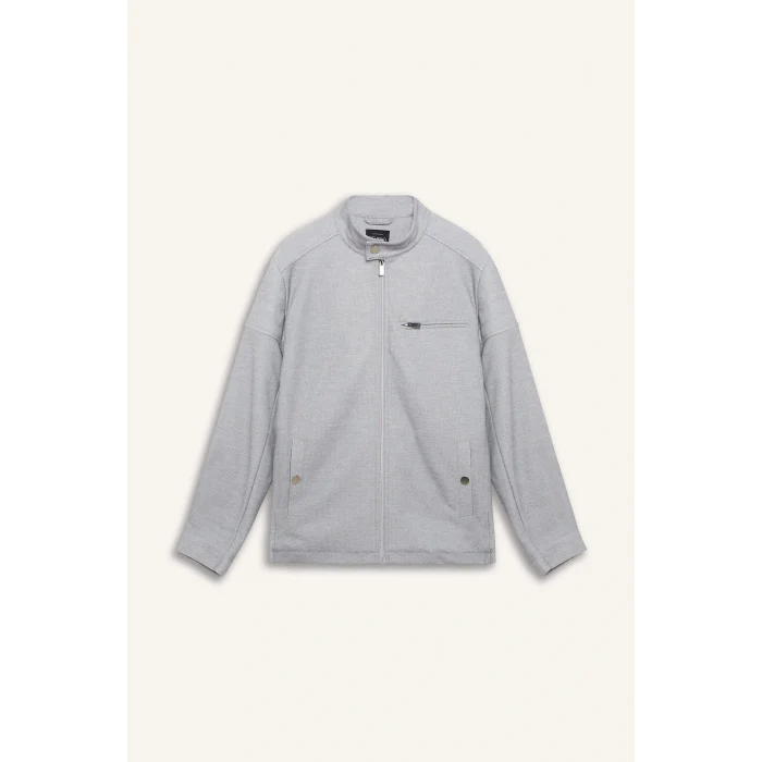 Defacto D7534AXGR221 Gri Slim Fit Dar Kesim Dik Yaka Astarlı Fermuarlı Cepli Mevsimlik Baharlık Mont