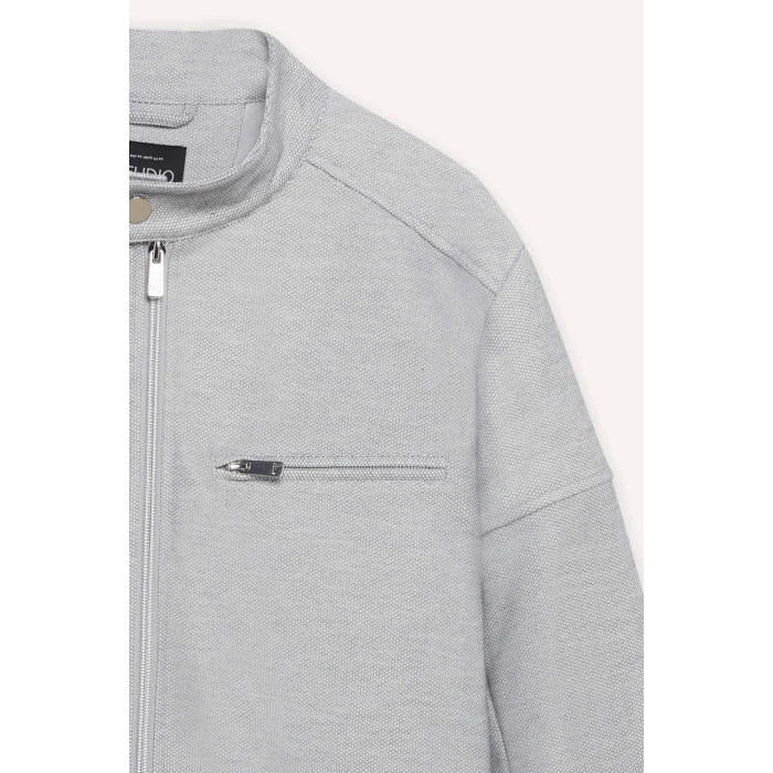 Defacto D7534AXGR221 Gri Slim Fit Dar Kesim Dik Yaka Astarlı Fermuarlı Cepli Mevsimlik Baharlık Mont