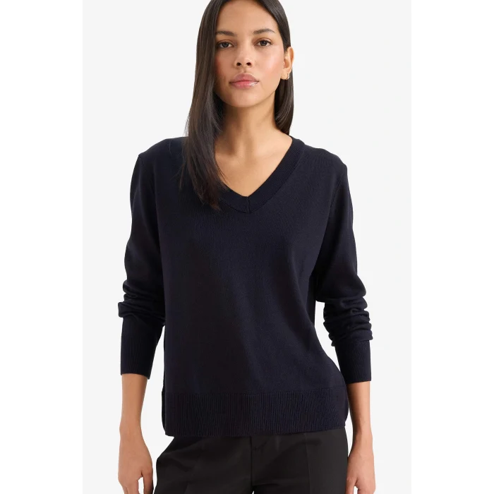 Defacto C4024AXNV146 Lacivert Relax Fit V Yaka Triko Kazak