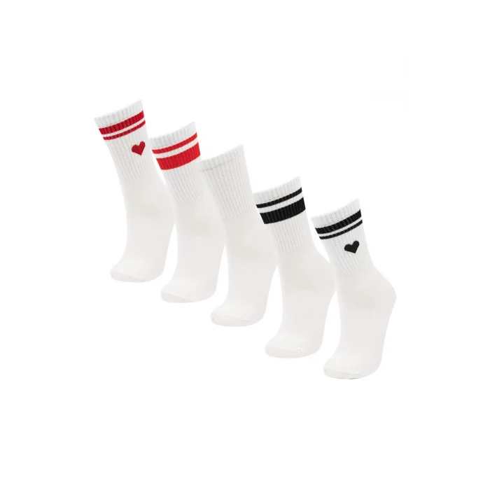 Defacto C6458AXWT1 Beyaz Kadın 5li Pamuklu Uzun Çorap