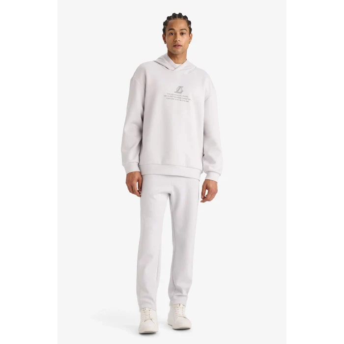 Defacto F3876AXGR519 Gri NBA Los Angeles Lakers Boxy Fit Kapüşonlu Skuba Dalgıç Kumaş Sırt Baskılı Sweatshirt