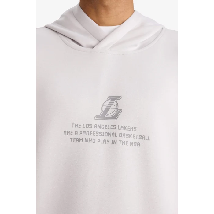 Defacto F3876AXGR519 Gri NBA Los Angeles Lakers Boxy Fit Kapüşonlu Skuba Dalgıç Kumaş Sırt Baskılı Sweatshirt
