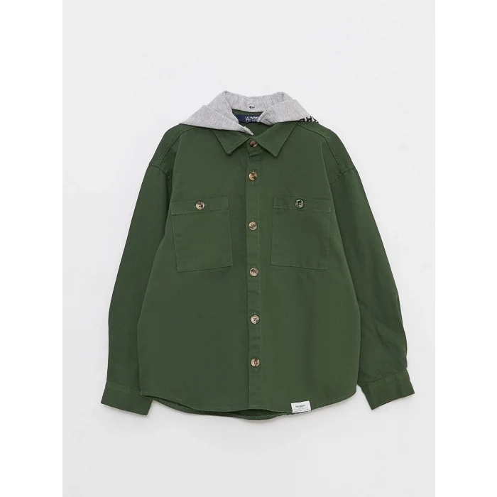 LCW Kids Yeşil Rahat Kalıp Kapüşonlu Gabardin Erkek Çocuk Gömlek