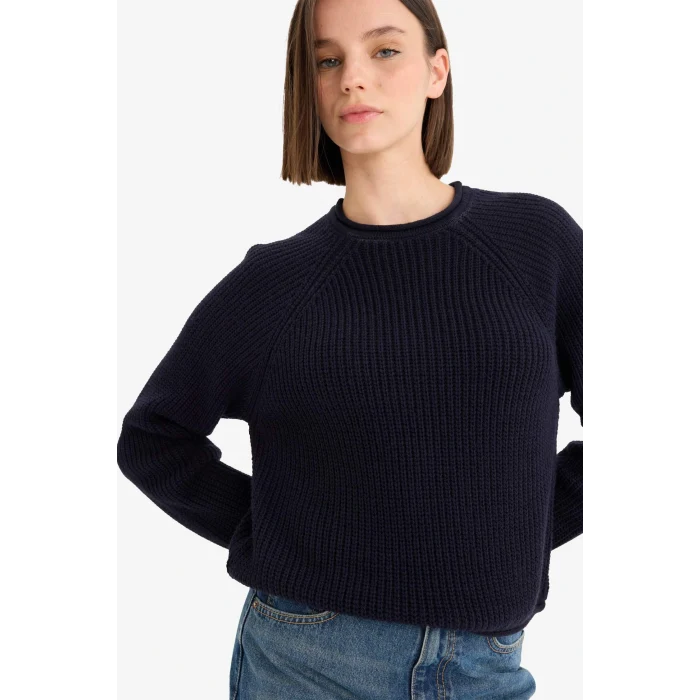 Defacto L2567AZNV215 Lacivert Regular Fit Bisiklet Yaka Triko Kazak