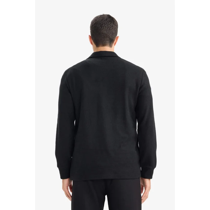 Defacto F2802AXBK81 Siyah Regular Fit Polo Yaka Yarım Fermuarlı Sweatshirt