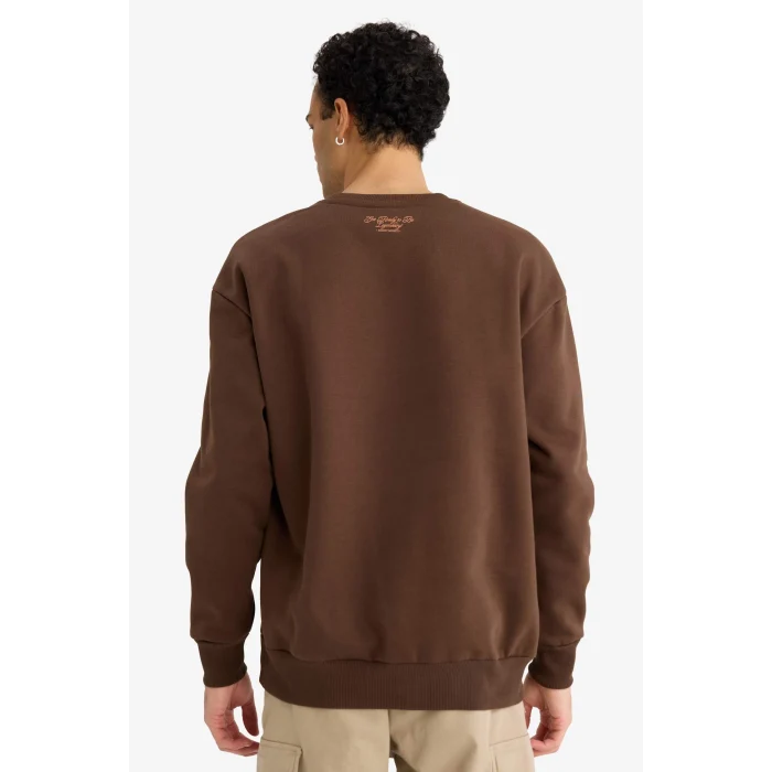 Defacto F2111AXBN539 Kahve Boxy Fit Bisiklet Yaka Baskılı Sweatshirt