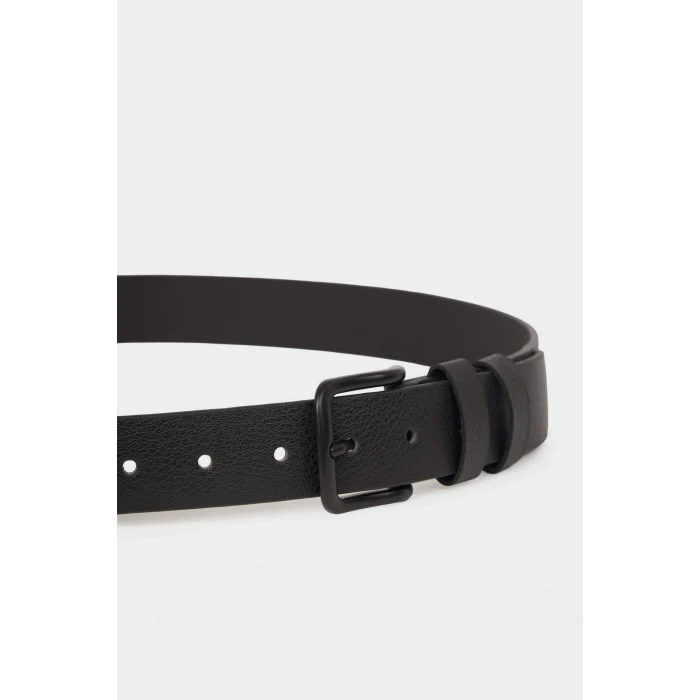 Defacto F7033AXBK27 Siyah Erkek Dikdörtgen Toka Suni Deri Günlük Kemer