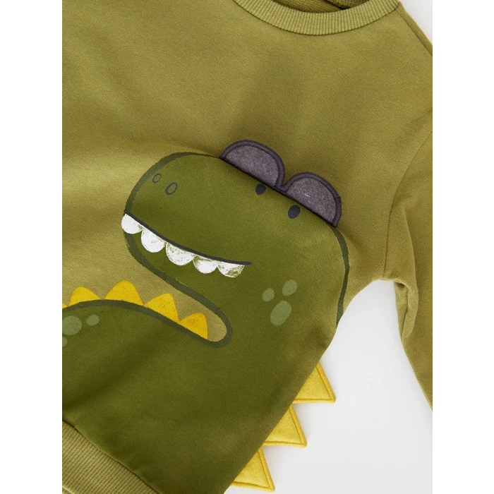 LCW baby Yeşil Bisiklet Yaka Uzun Kollu Baskılı Erkek Bebek Sweatshirt