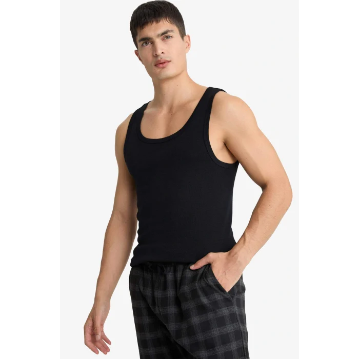 Defacto Y9056AZBK27 Siyah Slim Fit Dar Kesim Ribana 2li Atlet