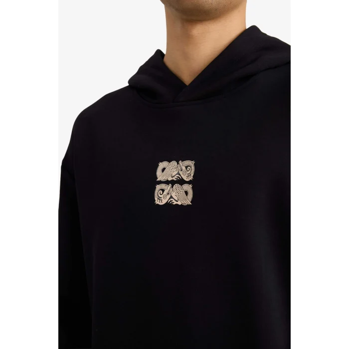 Defacto F2104AXBK81 Siyah Boxy Fit Kapüşonlu Sırt Baskılı Sweatshirt